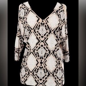 INC Cold Shoulder V-Neck Top with Gold Detailing, Size XL